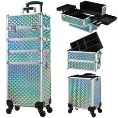 Stagiant rolling makeup case front view shows Watery Blue finish for stylish travel organization.