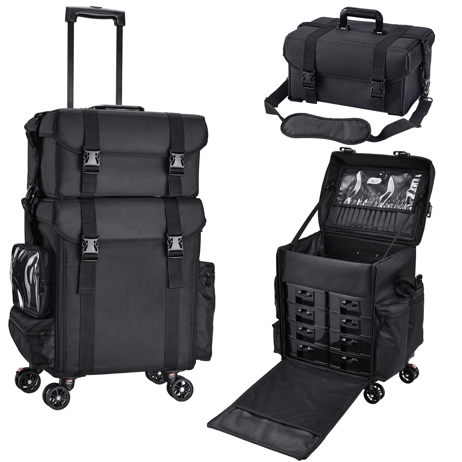 Stagiant rolling-makeup-case-soft-sided enables portable organization for on-the-go makeup artists.