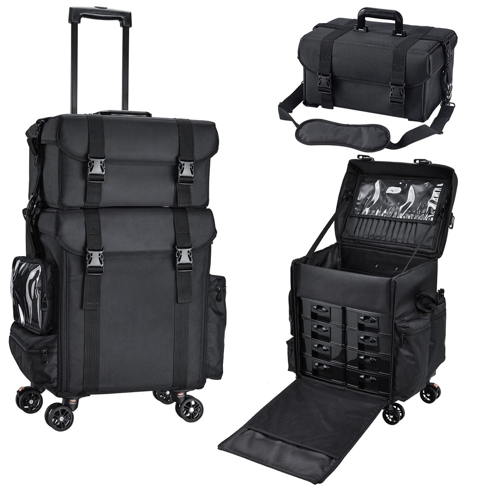 Stagiant rolling-makeup-case-soft-sided enables portable organization for on-the-go makeup artists.