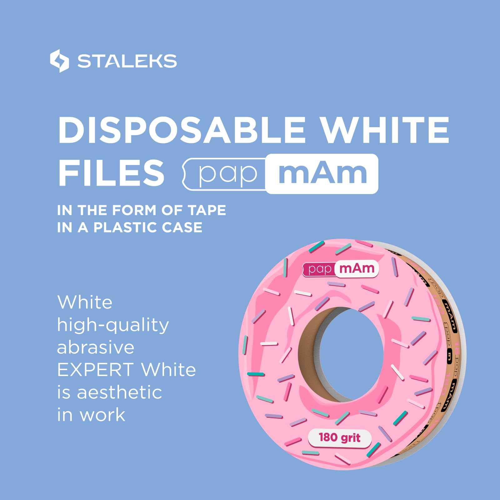 STALEKS PRO durable 180 grit tape for natural and artificial nails.