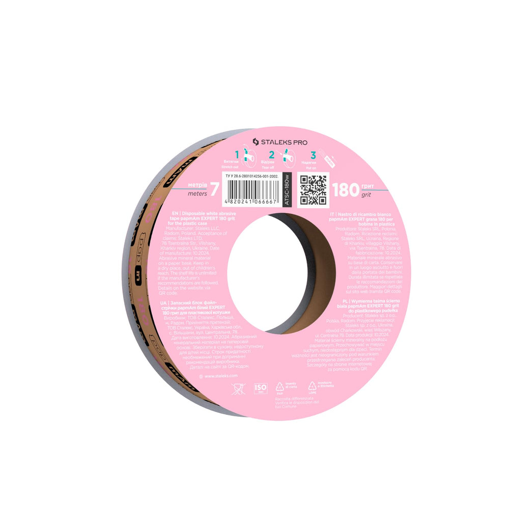 STALEKS PRO replaceable abrasive tape cut-length demonstration for customized salon sessions.
