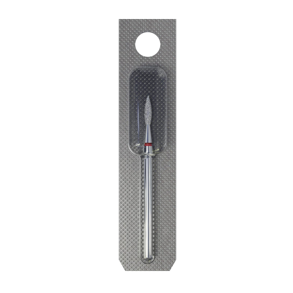 Staleks Pro Diamond drill bit in flame red ideal for cuticle shaping and safe surface prep.