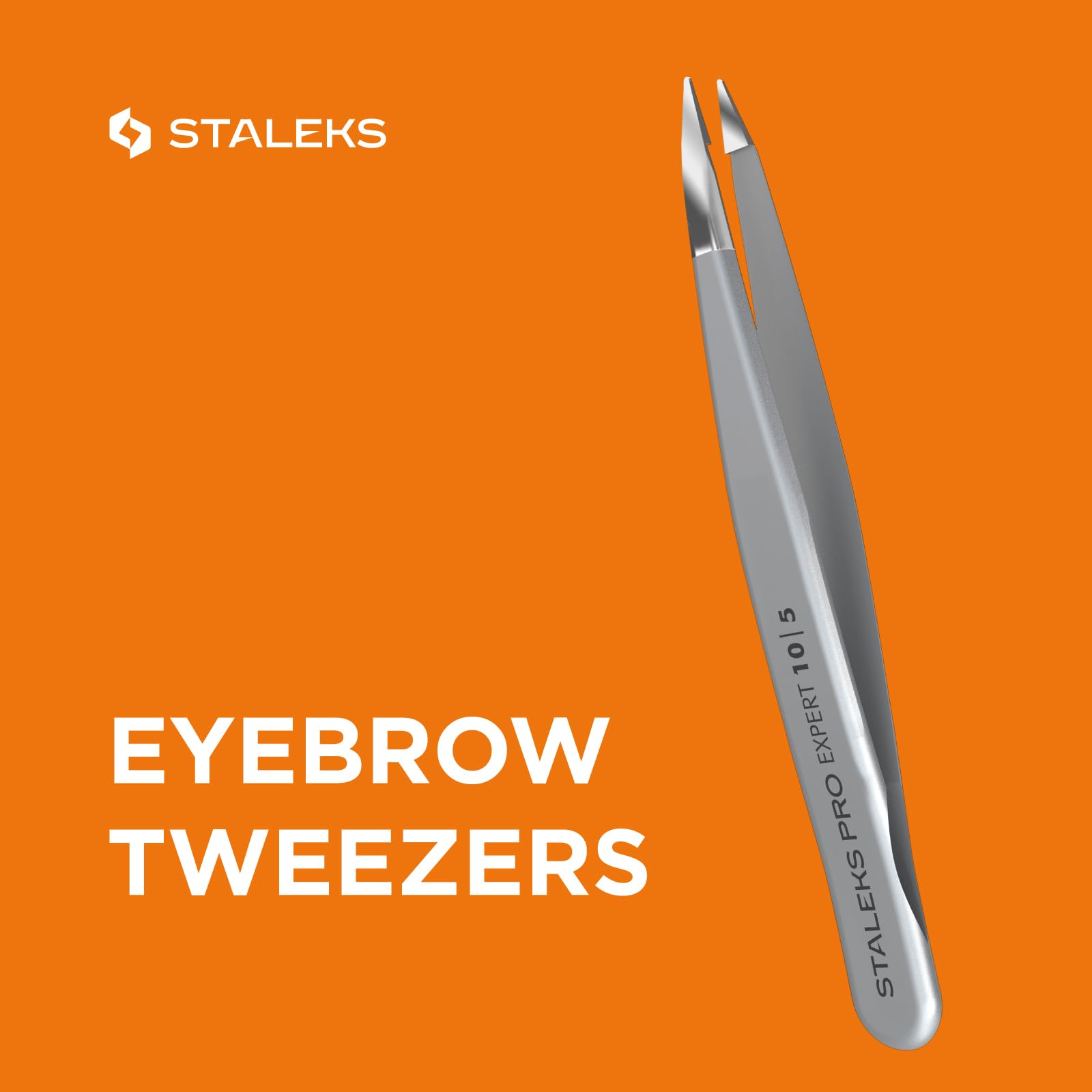Staleks Pro Expert 10 eyebrow tweezers angled-view showcases professional-grade handling.