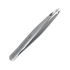 Staleks Pro Expert 10 eyebrow tweezers closeup shows precise pointed tips for ingrown hairs.
