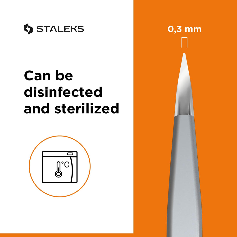 Staleks Pro Expert 10 eyebrow tweezers compact-design ideal for precise touch-ups anywhere.