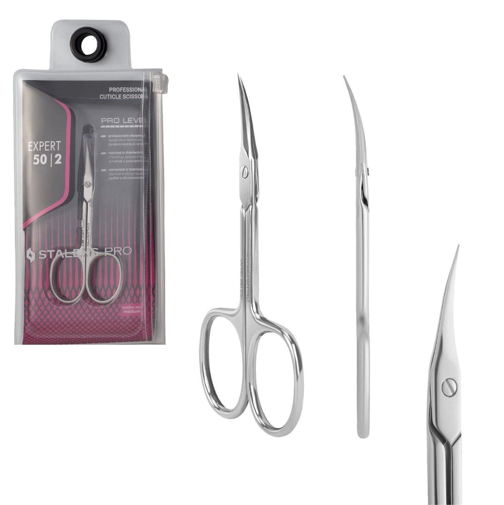 Staleks Pro Expert 50 cuticle scissors closeup blade for precise trimming.