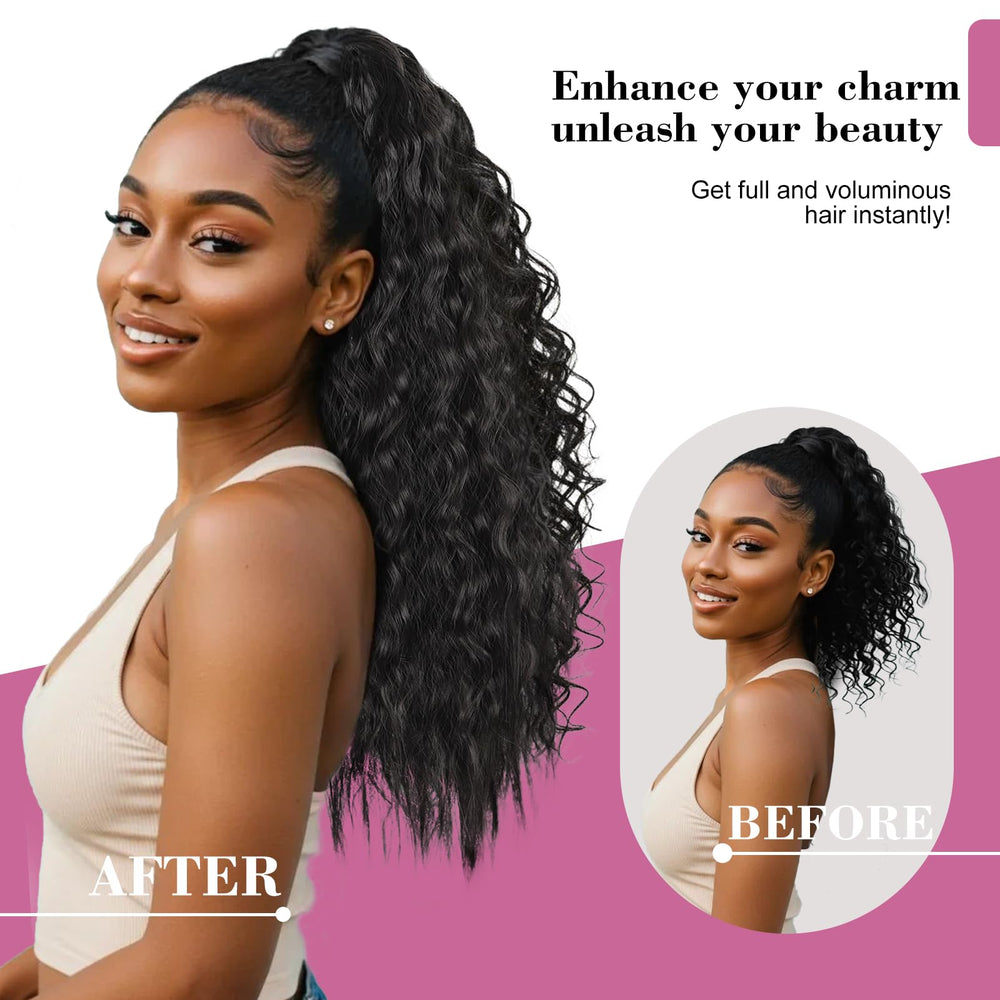 Stamped Glorious 125g lightweight ponytail for comfortable daily use.
