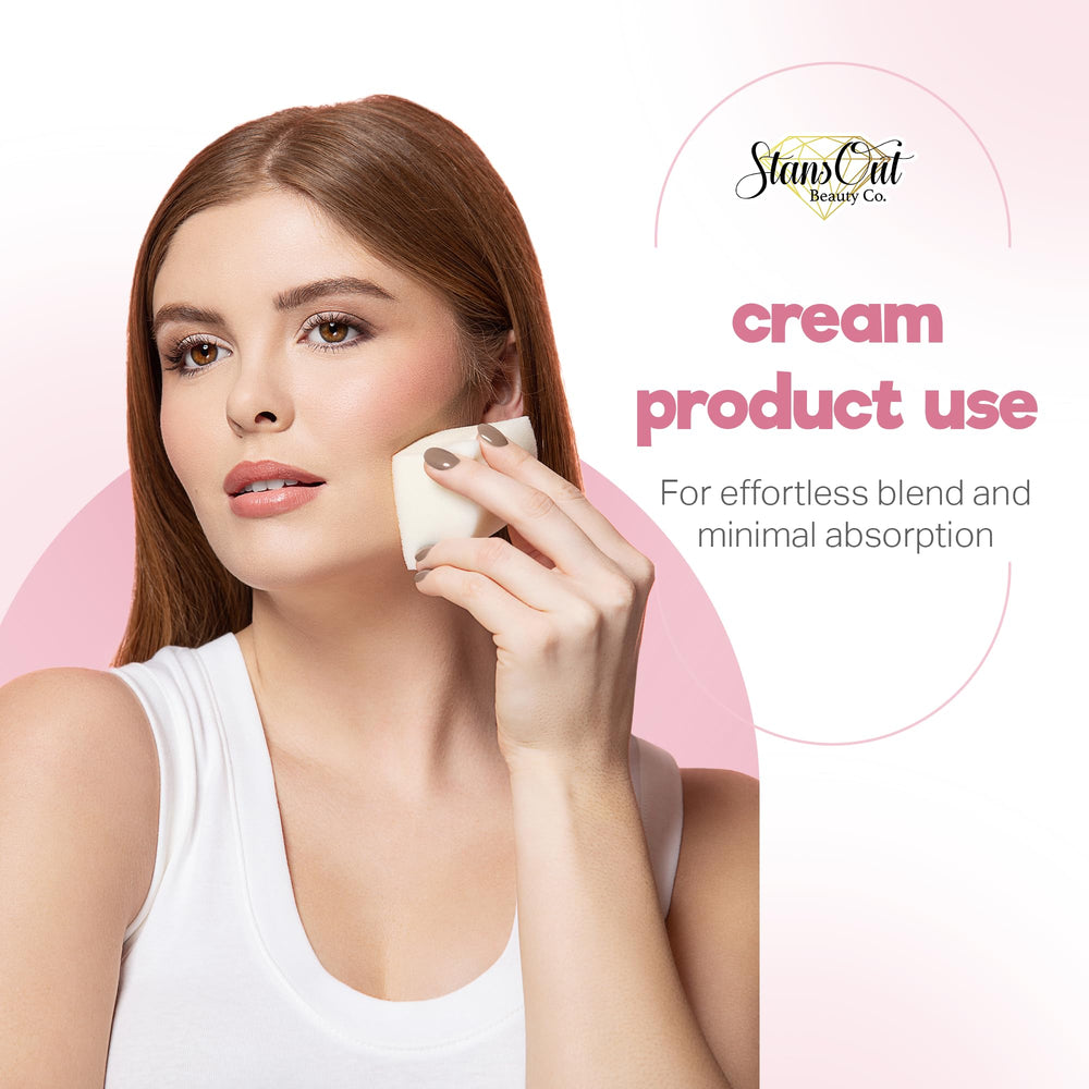 StansOut Memory Foam Makeup Sponge demonstrates airbrush finish in a quick demo.