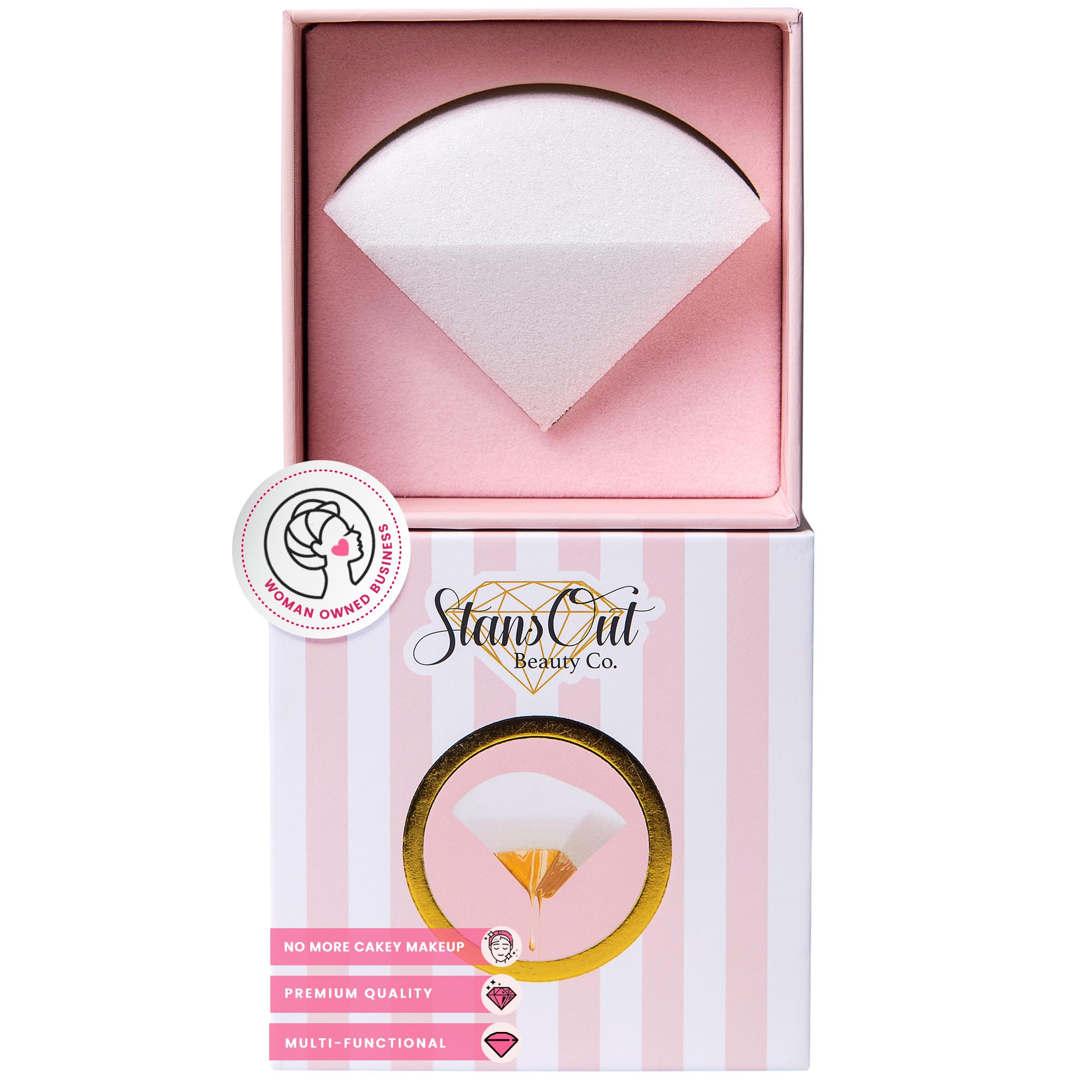 StansOut Memory Foam Makeup Sponge closeup shows ultra-soft texture for smooth blending.