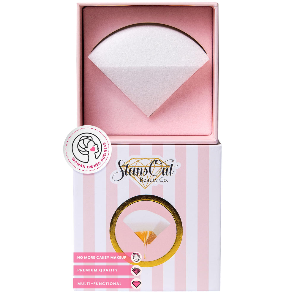 StansOut Memory Foam Makeup Sponge closeup shows ultra-soft texture for smooth blending.