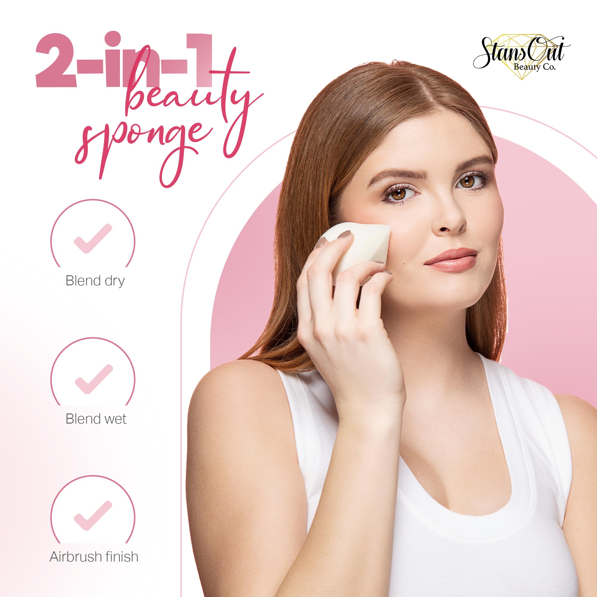 StansOut Memory Foam Makeup Sponge applying cream palette for even coverage.