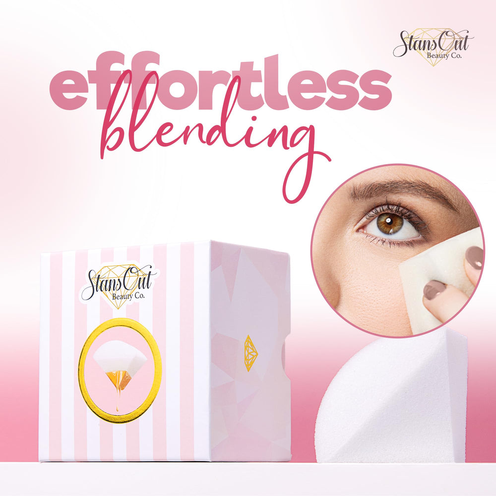 StansOut Memory Foam Makeup Sponge blends liquid foundation to an airbrushed finish.
