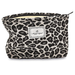 STARDW Leopard Makeup Bag gray front view shows spacious cosmetics storage.