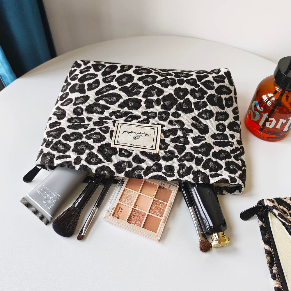 STARDW Leopard Makeup Bag open-top design provides easy access to essentials.