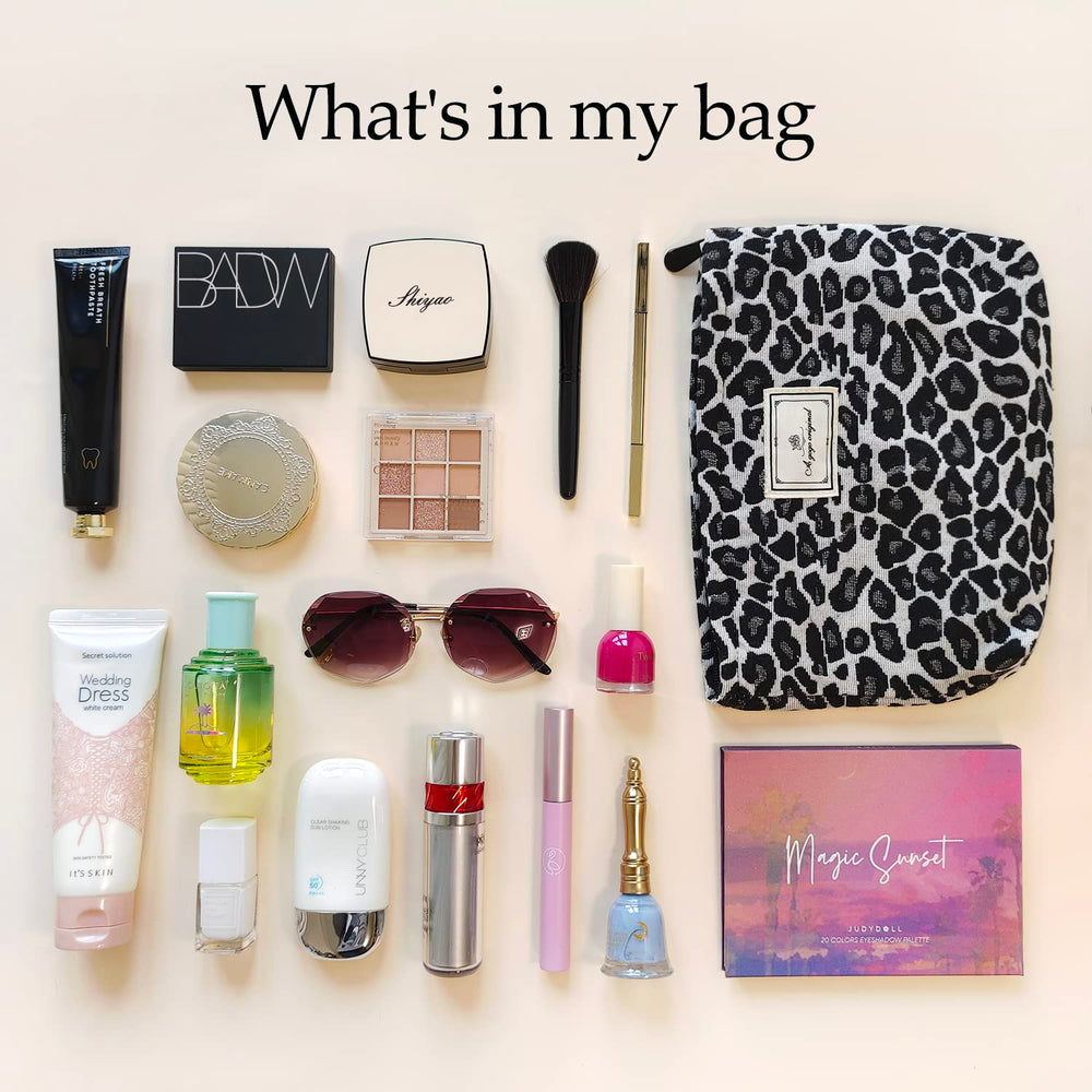 STARDW Leopard Makeup Bag fits in purses backpacks or suitcases with room left.