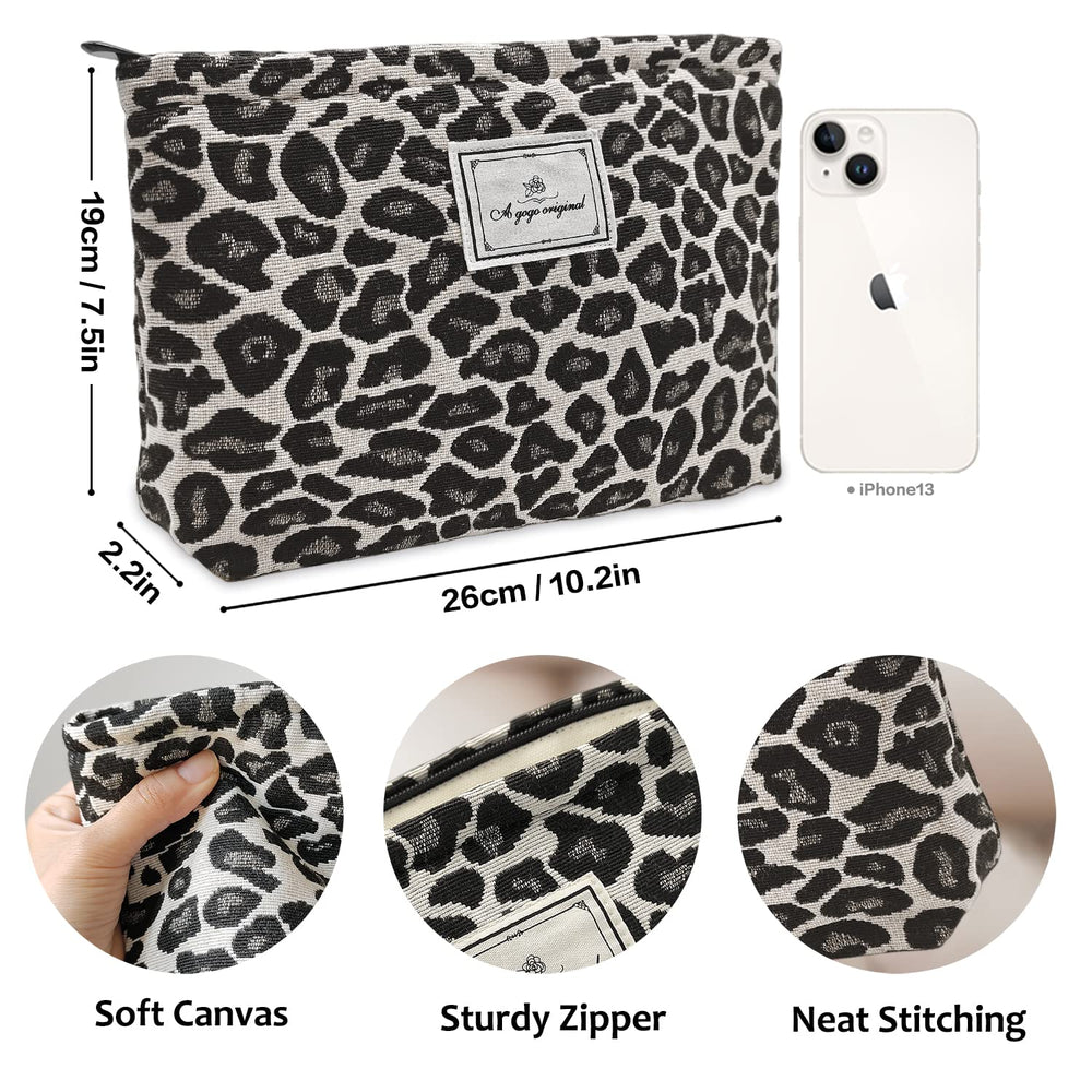 STARDW Leopard Makeup Bag in hand highlights compact travel-ready size for quick packing.