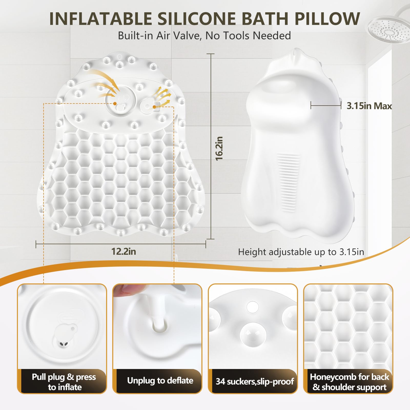 Starotatess bath pillow with upgraded suction cups adheres securely to tubs