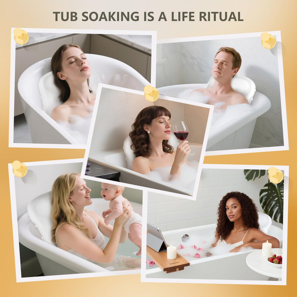 Starotatess white bath pillow shown in clean tub setup