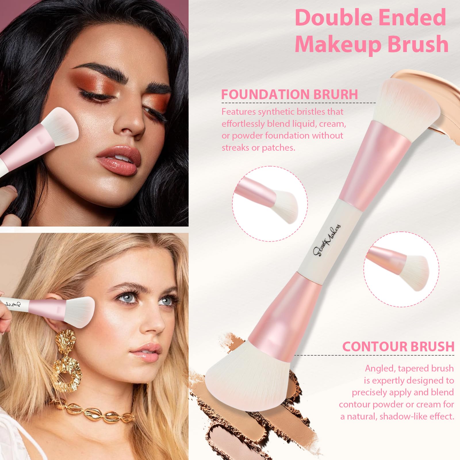 START MAKERS concealer dual-ended brush pink ideal for precise concealing.