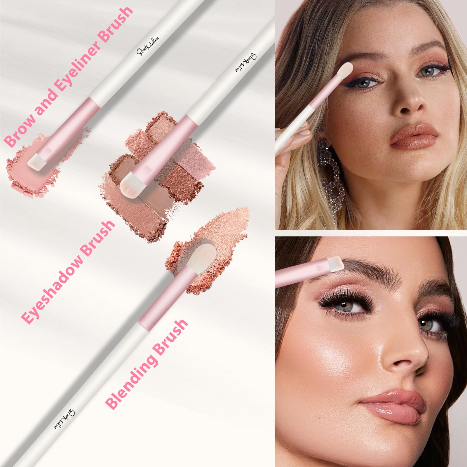 START MAKERS eyeshadow dual-ended brush pink helps blend color effortlessly.