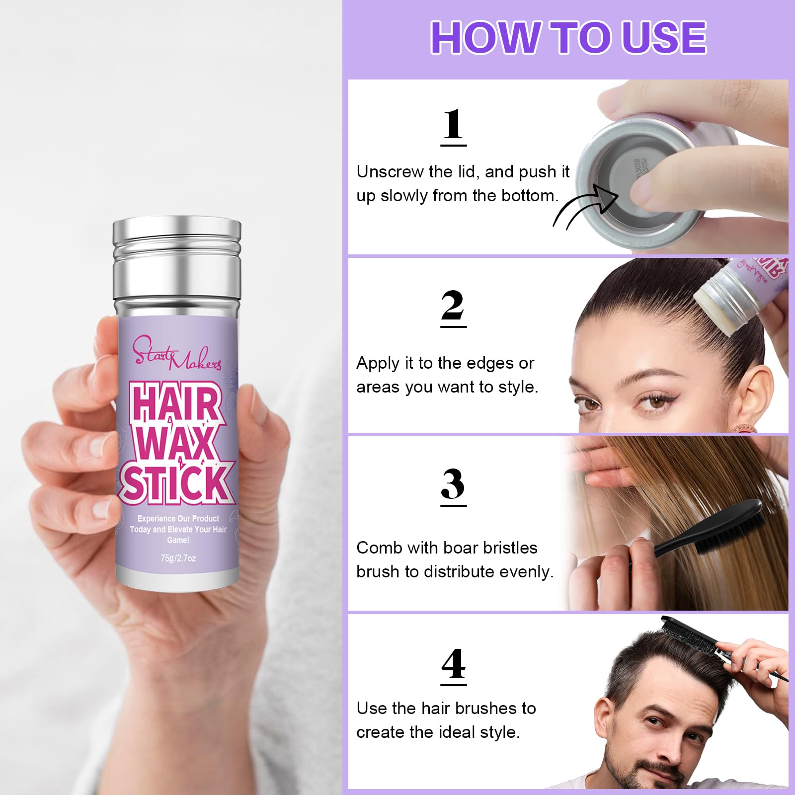 START MAKERS mini boar bristle brush smooths flyaways and distributes oils.