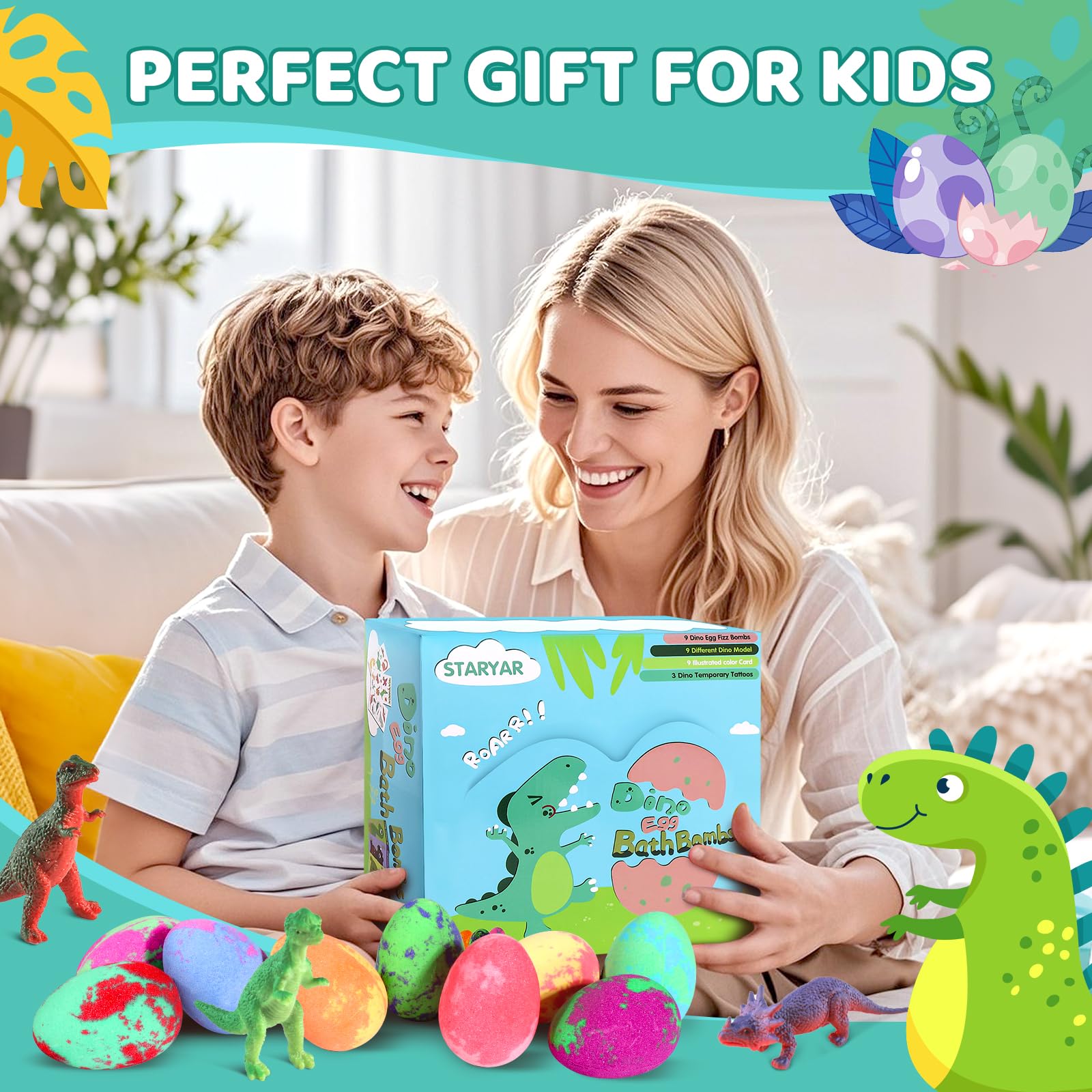 STARYAR 9-color dino egg bath bombs brighten bath time with surprise.