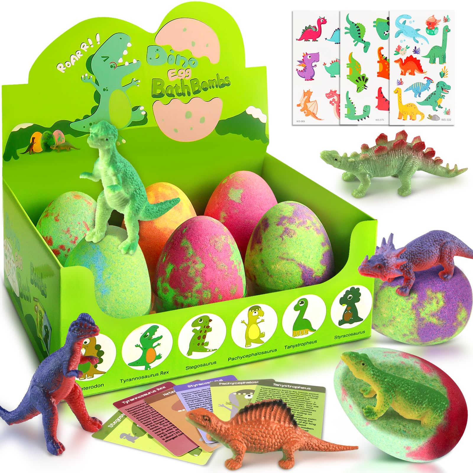 STARYAR bath bombs dino eggs set reveal colorful fizz and surprise toys.