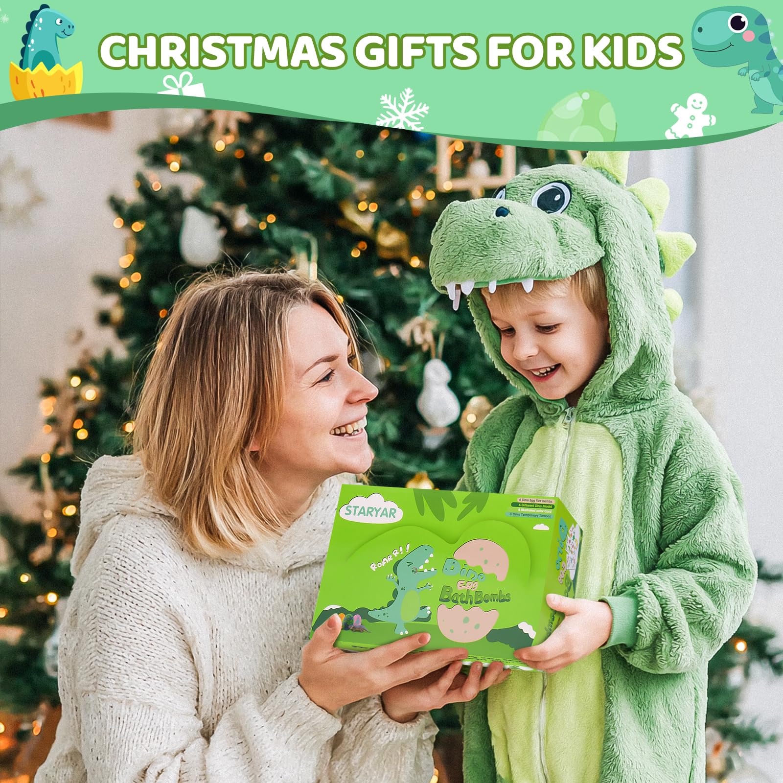 STARYAR Christmas gift packaging showcases premium bath bomb set for kids.