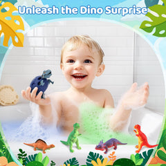 STARYAR dino-bathbomb-colorful-water captures bright hues as kids discover toys.