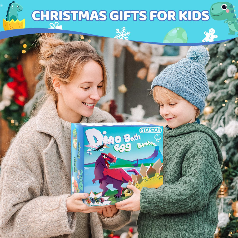 STARYAR gift-packaged-dinosaur-bathbomb makes a ready-to-gift stocking stuffer.