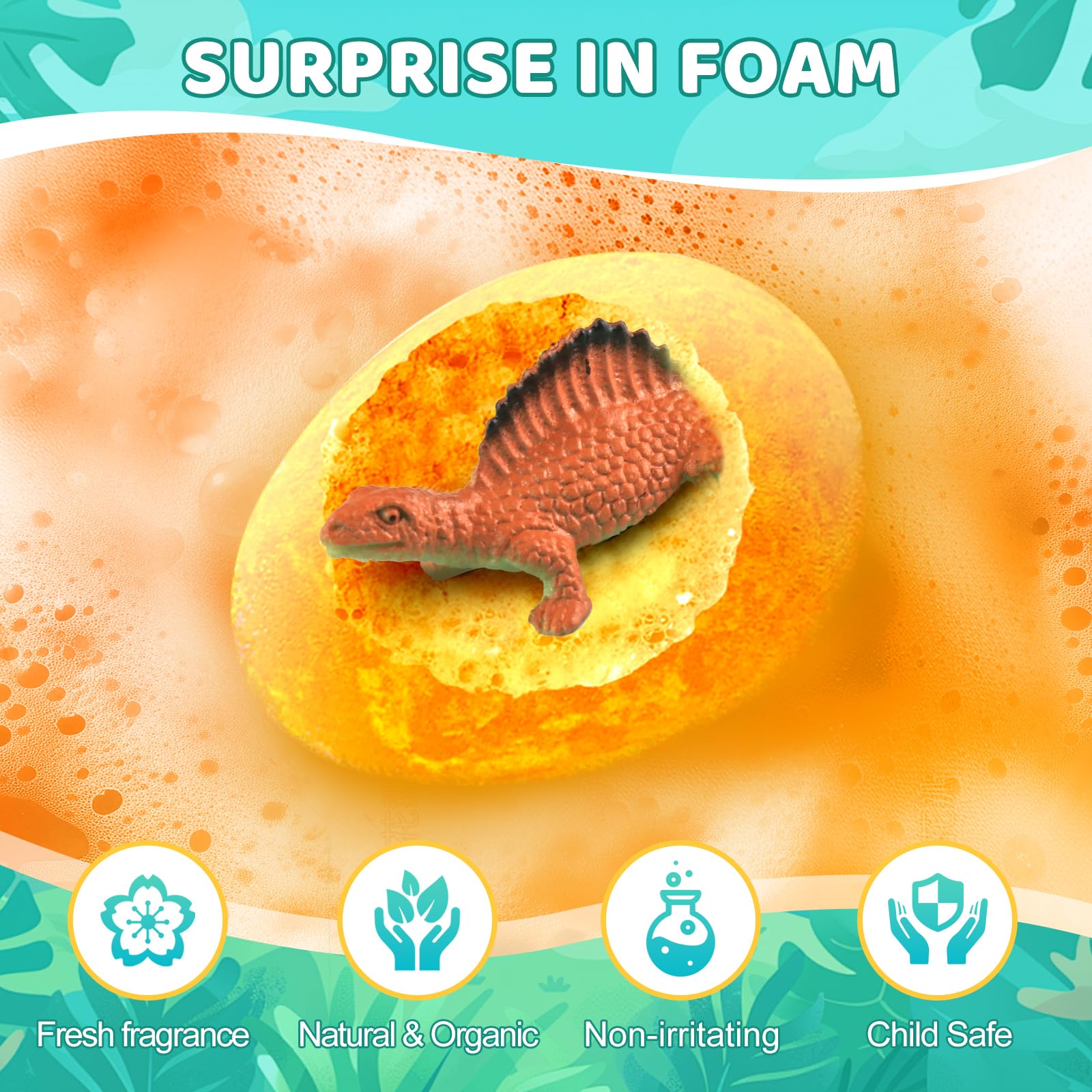 STARYAR illustrated learning cards describe dinosaurs during bath time.