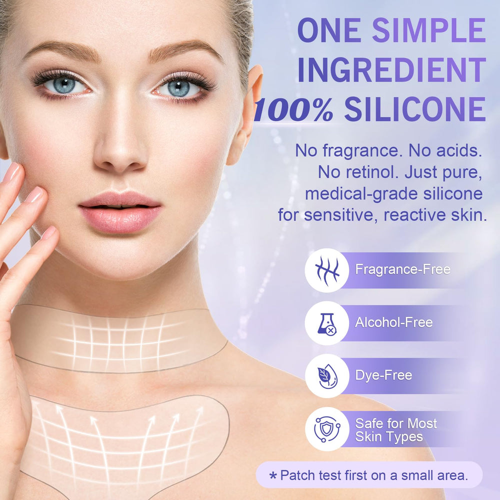 Stasover decollete patches on skin shown for smoothing and hydration.