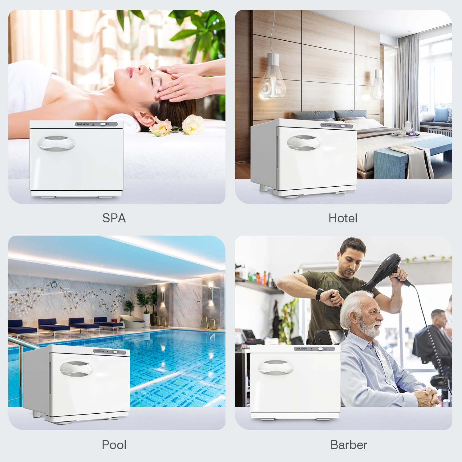 StateRiver towel warmer cabinet lifestyle image suggests hotel or home spa convenience