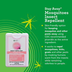 Stay Away unscented mosquito repellent being applied, odor-free for human comfort.