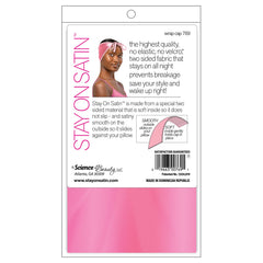 Stay On Satin wrap cap lilac inside satin material shown for smooth pillow glide.