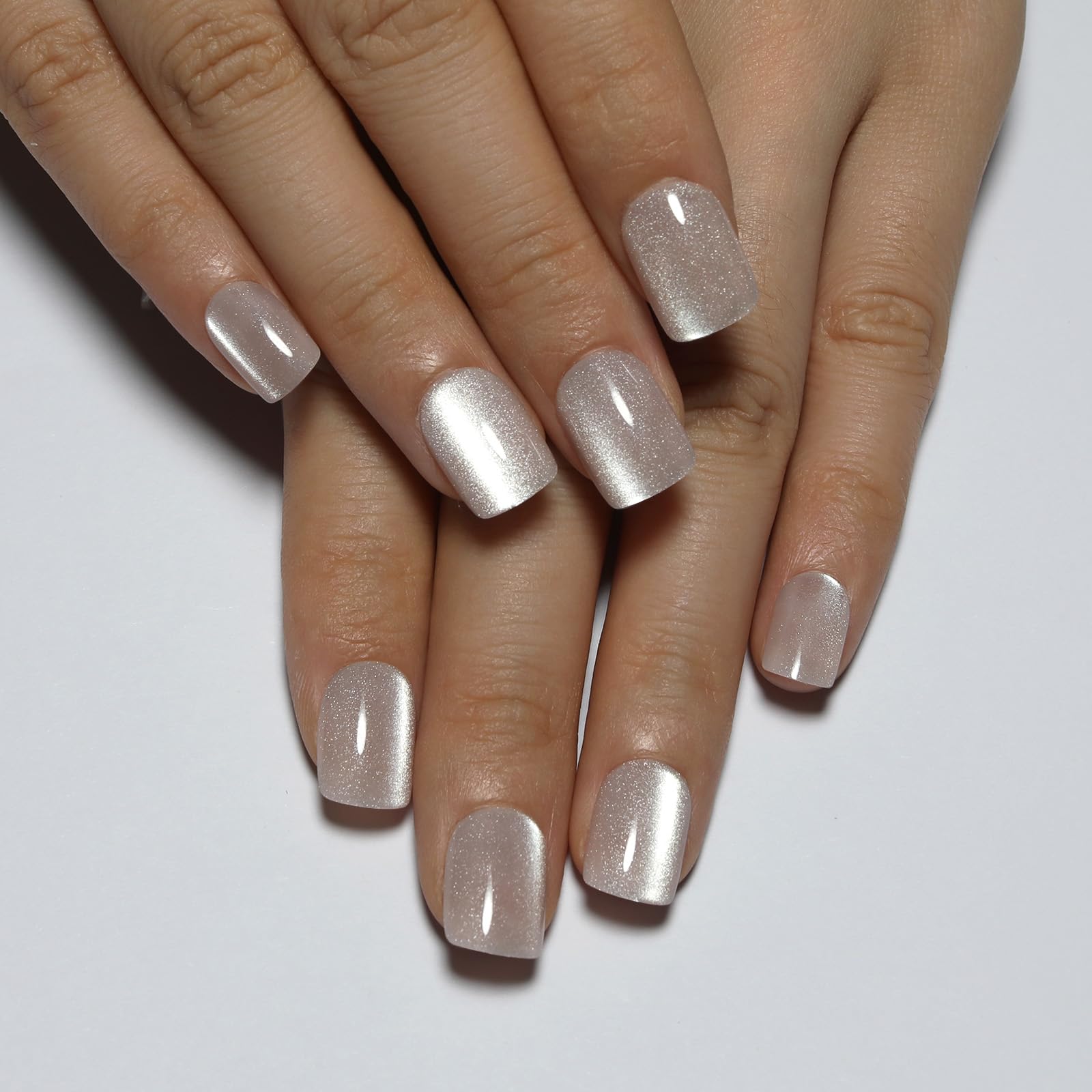 Stbisen nude press-on nails square cat eye glow for at-home color-shifting style