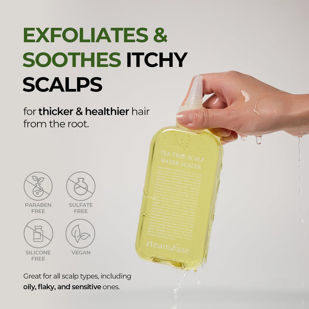 STEAMBASE Tea Tree Scalp Treatment cone-tip nozzle enabling targeted scalp cleansing