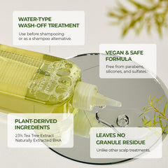 STEAMBASE Tea Tree Scalp Treatment highlights Tea Tree extract and natural BHA ingredients