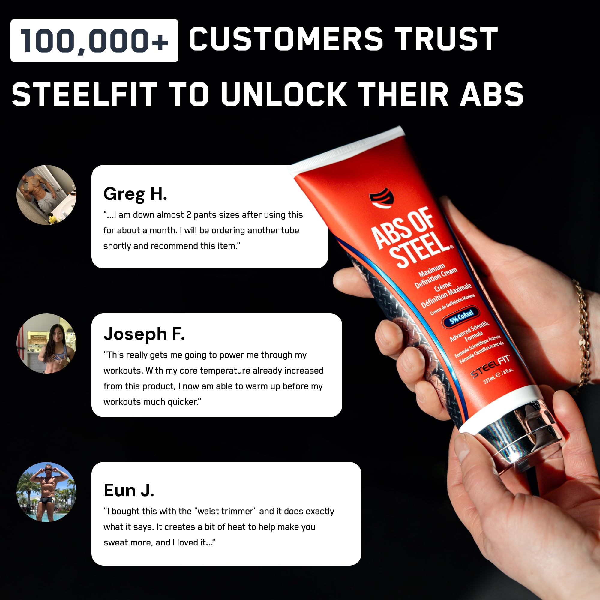 SteelFit Abs of Steel cream non-greasy-absorption demonstrates easy rub-in