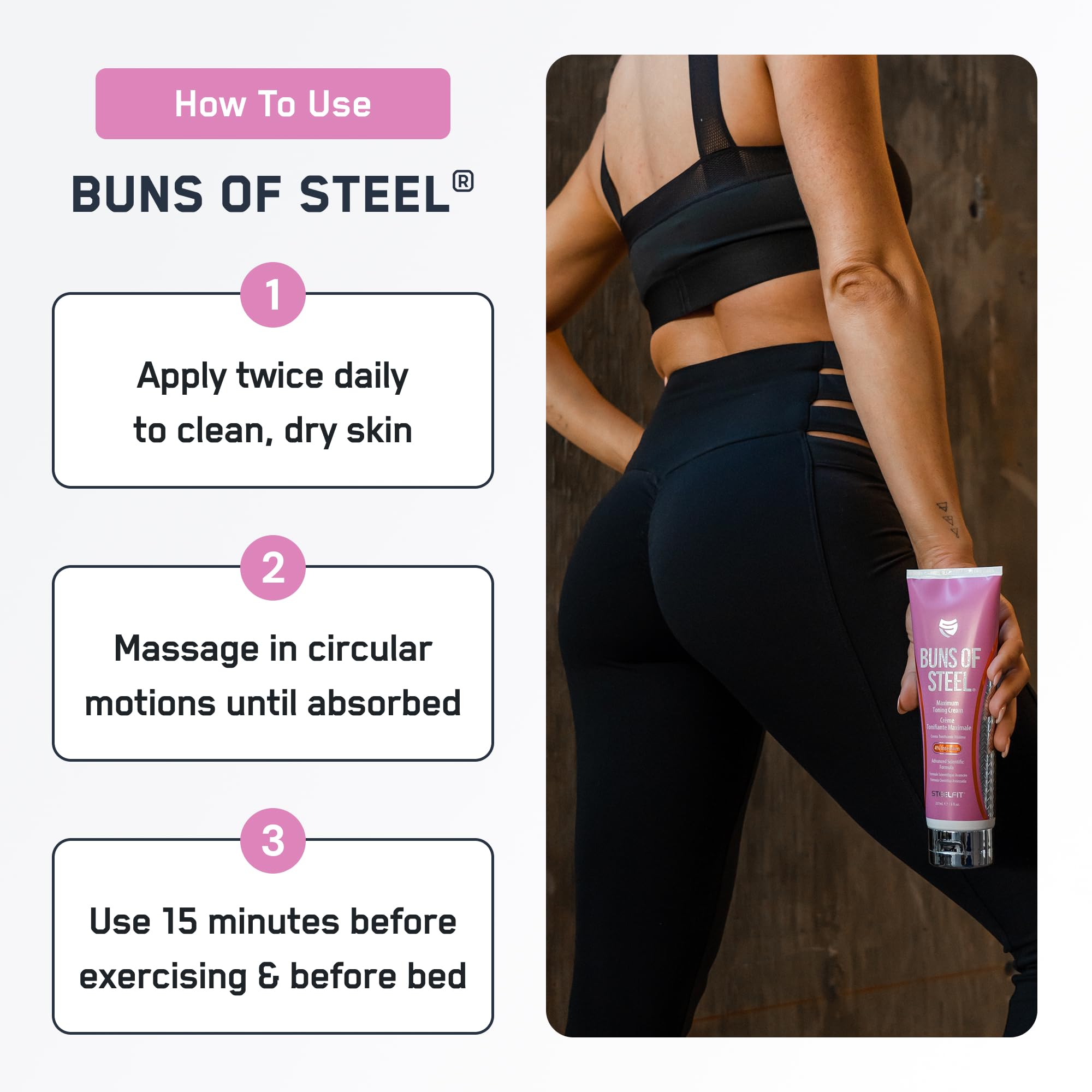SteelFit Buns of Steel close-up of texture and stretch-mark care