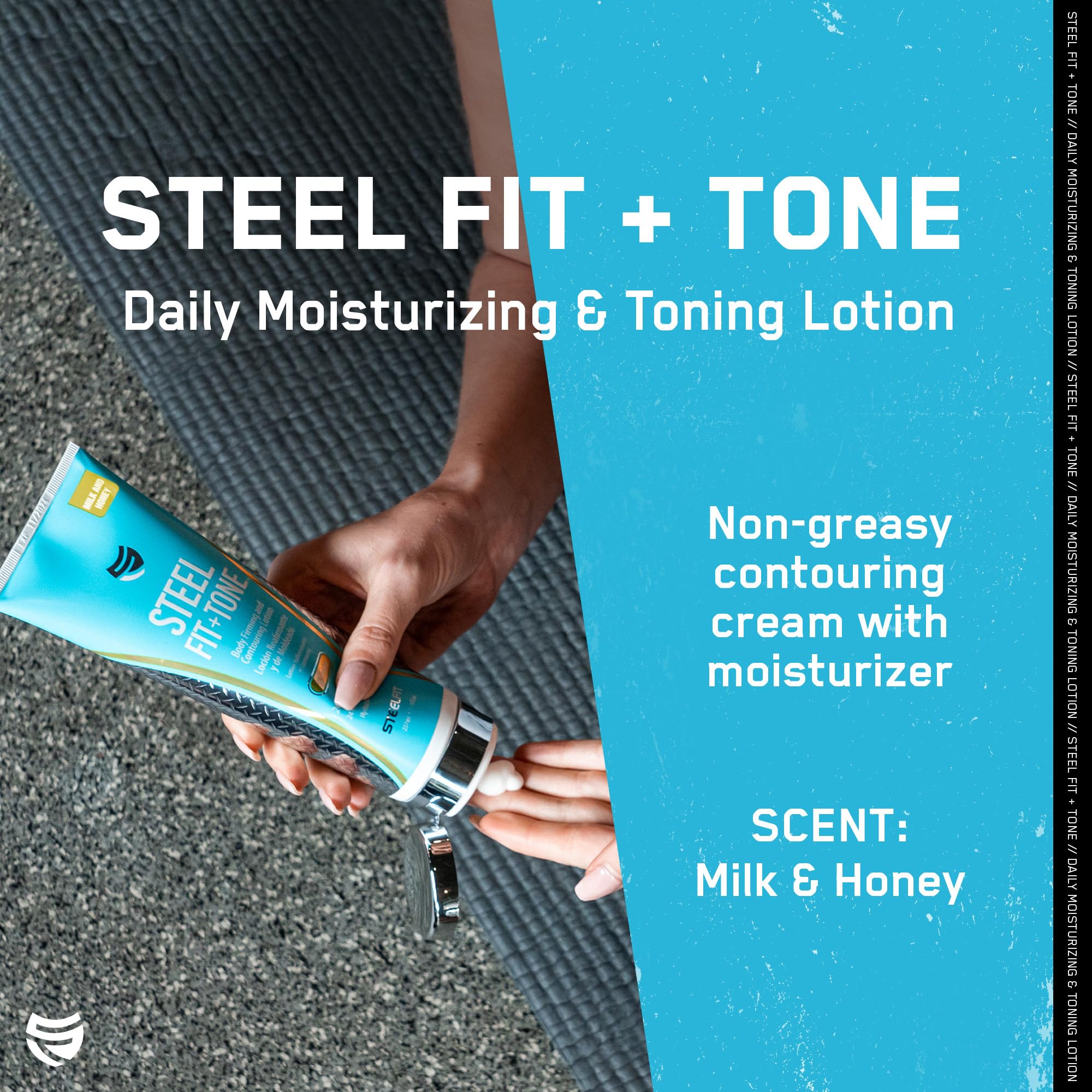 SteelFit Firming Body Lotion cream texture close-up highlighting non-greasy absorption