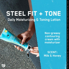 SteelFit Firming Body Lotion cream texture close-up highlighting non-greasy absorption