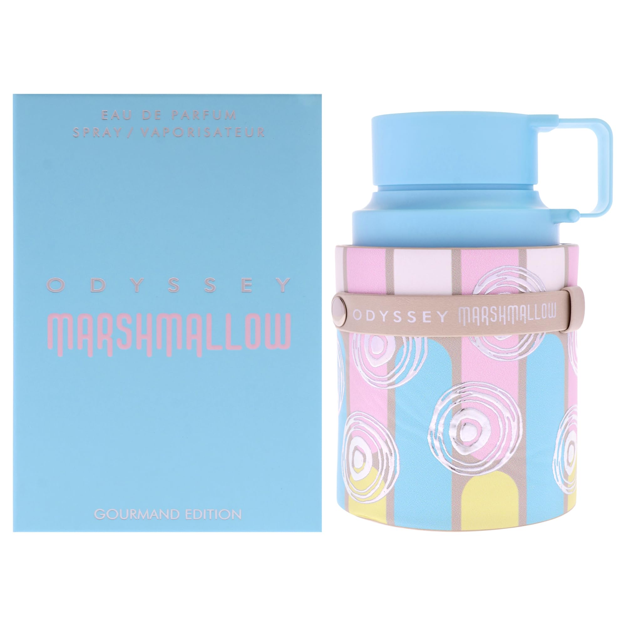 Sterling Parfums Odyssey marshmallow bottle front highlights sweet gourmand mood for daily wear