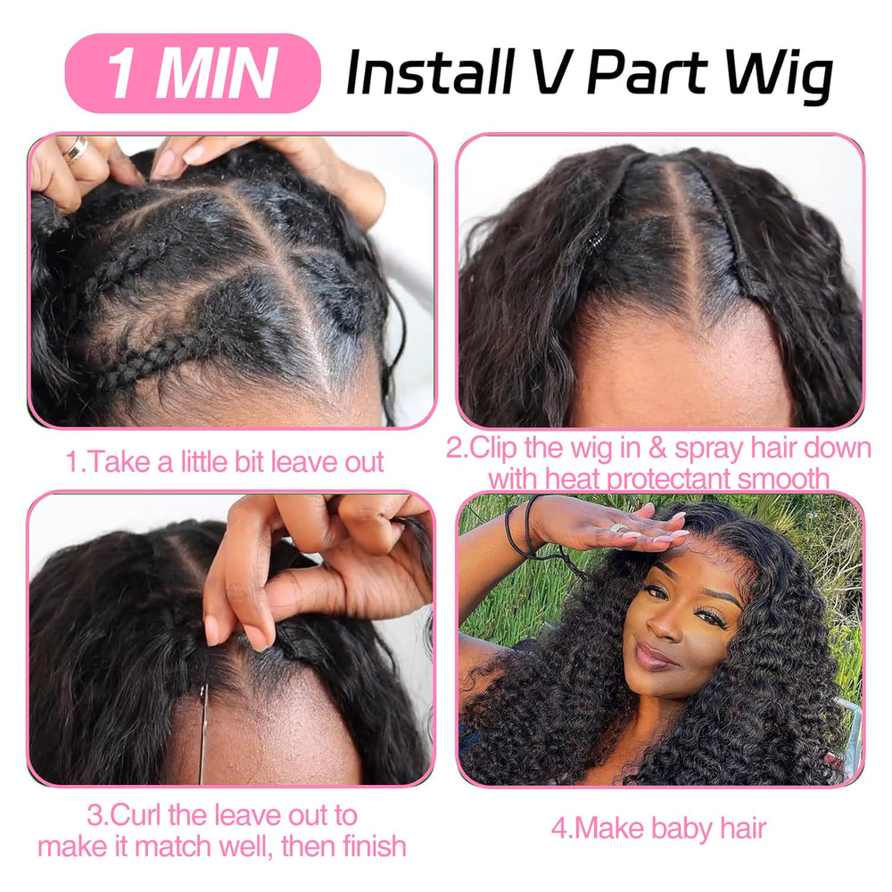Sterly V Part Wig 200% density delivers fuller volume and styling versatility.
