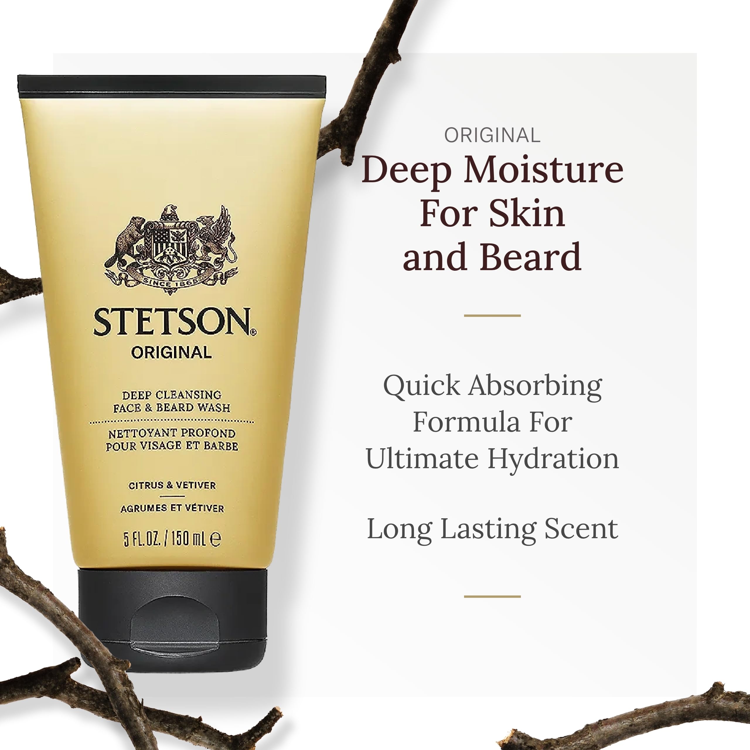 Stetson moisturizer texture swirl highlights quick-absorbing cream for busy mornings.