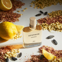 Stetson Original Aftershave bottle in travel case shows on-the-go freshness.