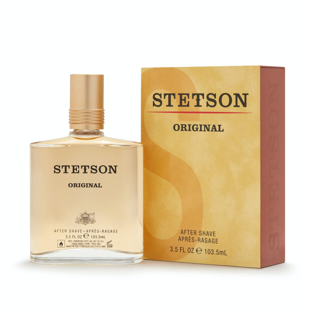 Stetson Original Aftershave label closeup highlights heritage branding.