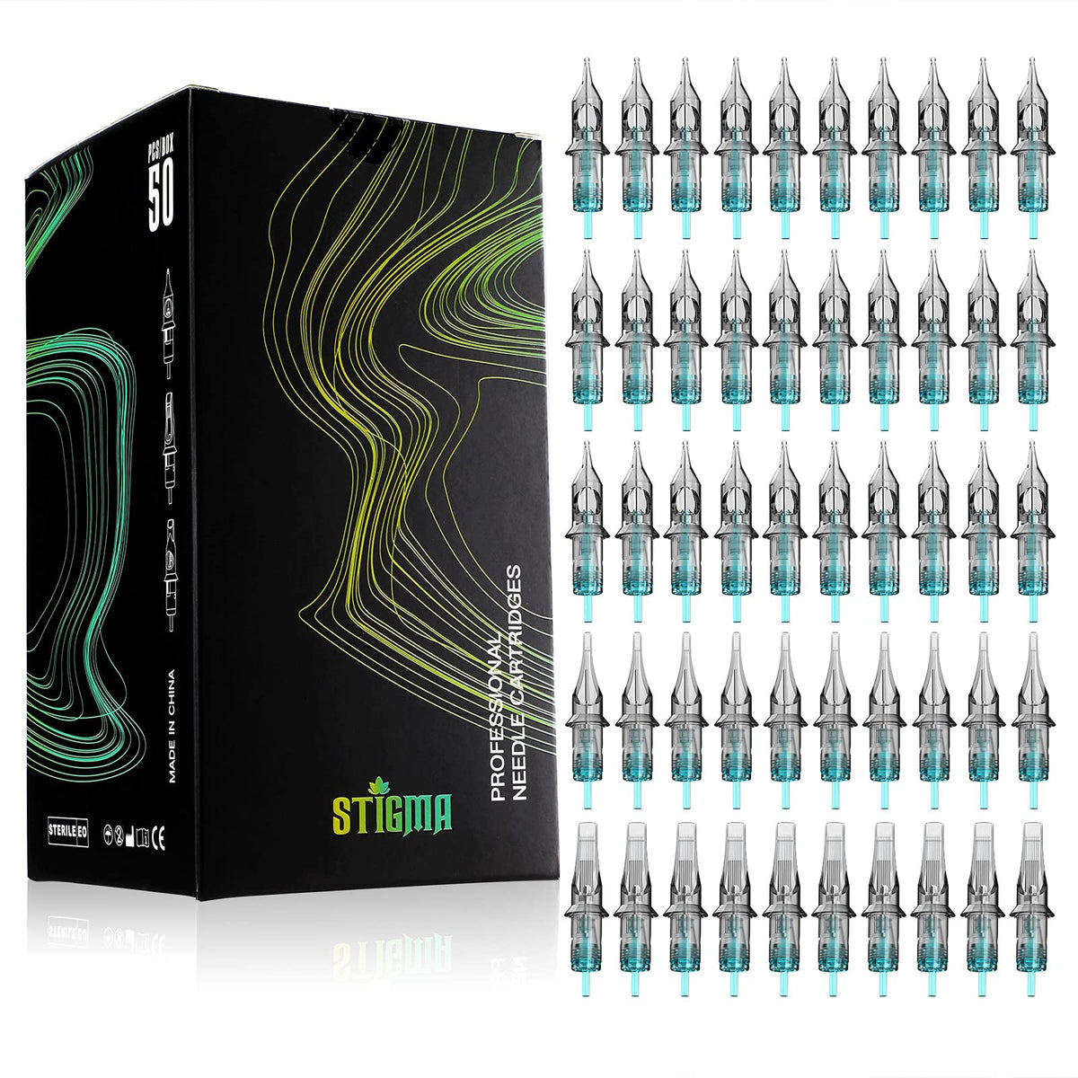 STIGMA Aquamarine Knight needles packaging demonstrates sterile readiness for daily tattoo work.