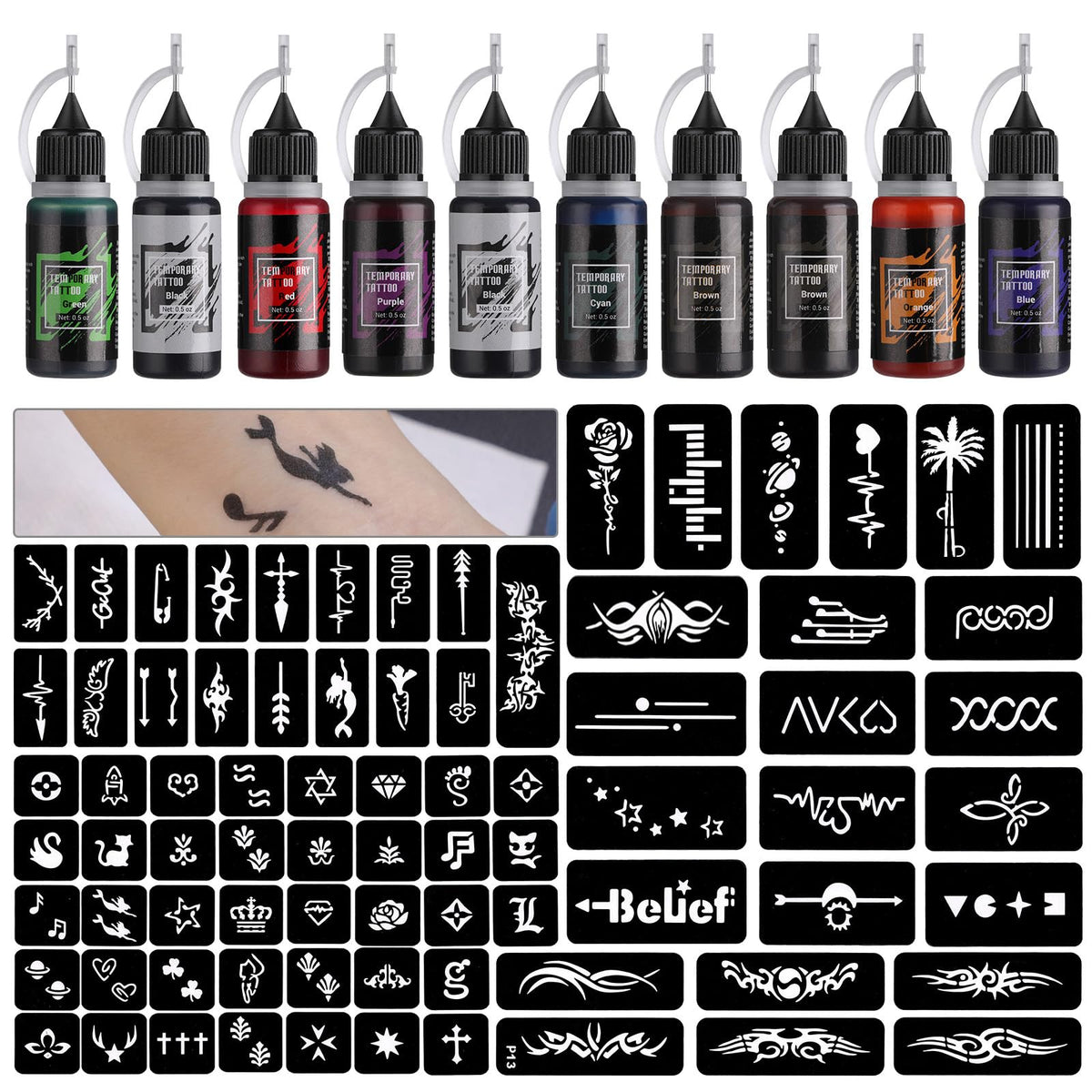 STIGMA Temporary Tattoo Kit ink color palette for vivid, customizable designs.