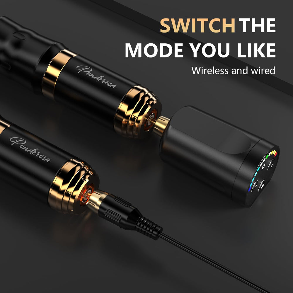 STIGMA kit shows two 1400mAh batteries powering cordless tattoo sessions.